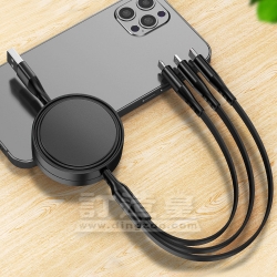 圓形一拖三伸縮充電線